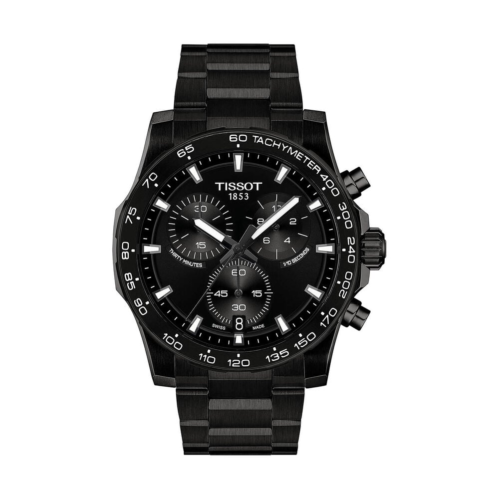 Tissot Supersport Chrono 42mm Black Dial Black PVD Steel Bracelet Watch