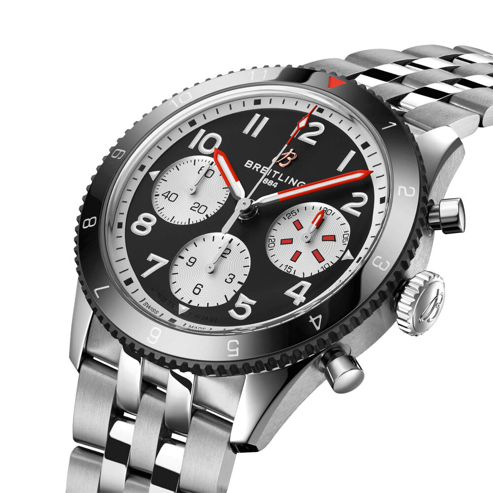 Breitling Classic Avi Mosquito 42mm Black Chronograph Dial Steel Bracelet Watch image number 1