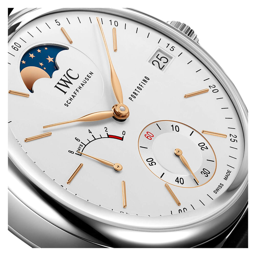 IWC Schaffhausen Portofino Hand-Wound Moon Phase Silver Dial Brown Strap Watch image number 3