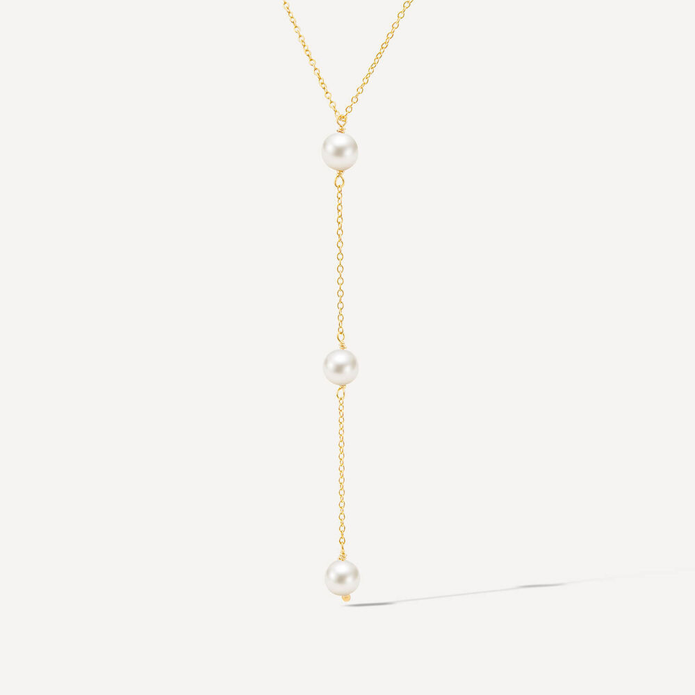 9ct Yellow Gold 3 Pearl "Y" Drop Necklet