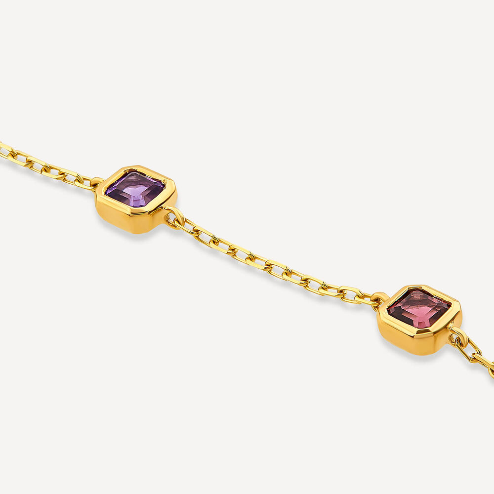 9ct Yellow Gold Multi Colour Five Stones Chain Bracelet image number 2
