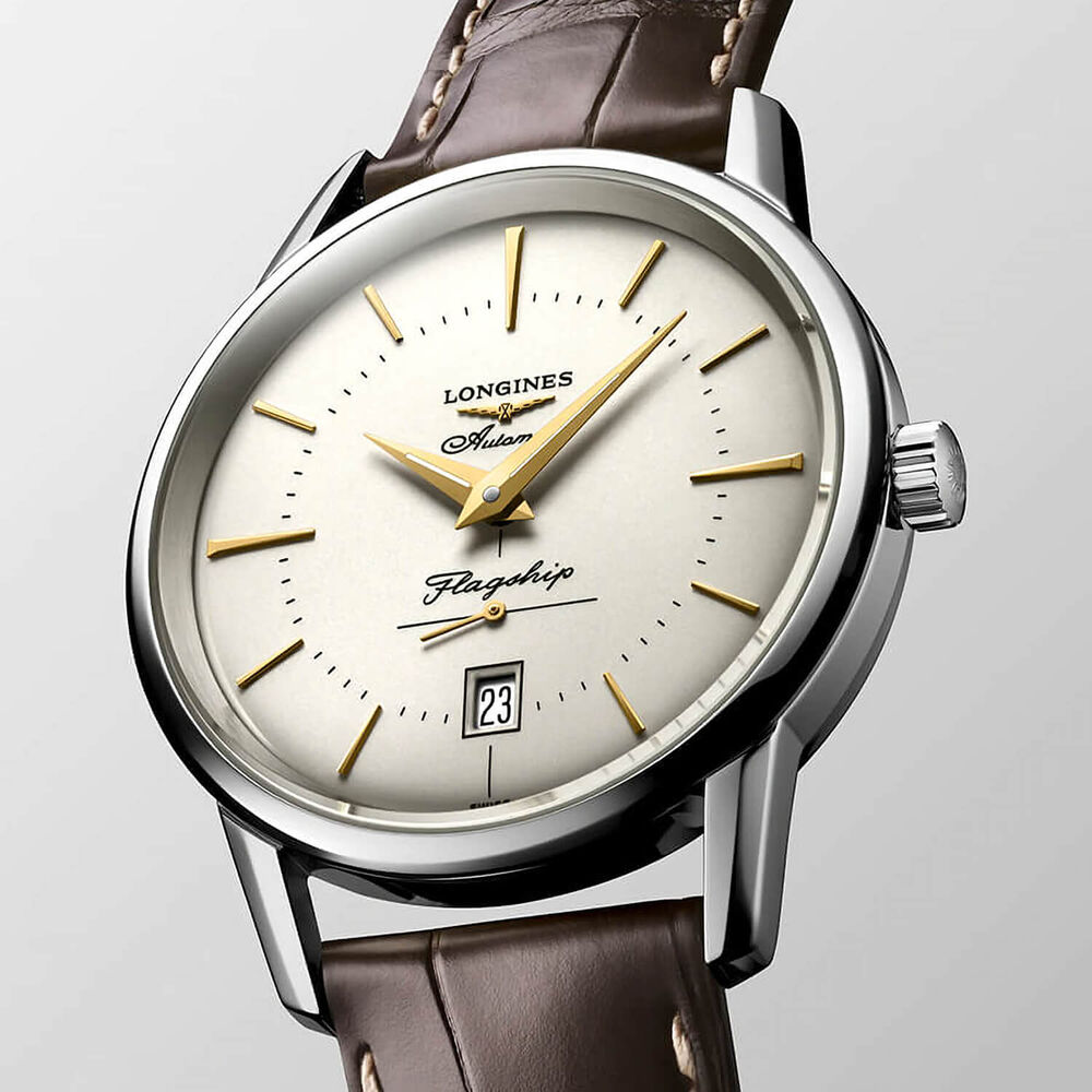 Longines Flagship Auto 38mm White Dial Brown Strap Watch