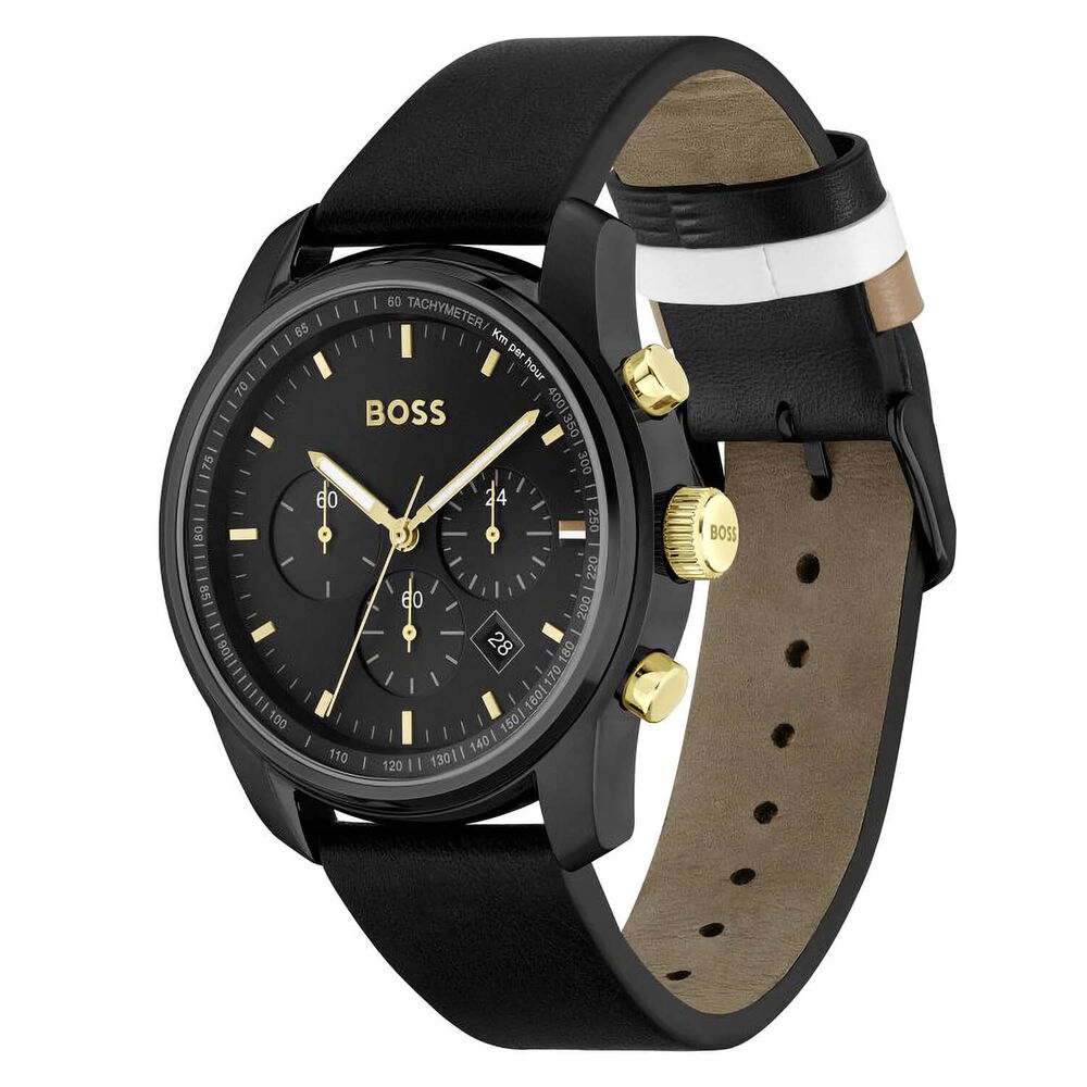 BOSS Trace 44mm Black Dial Black Leather Strap Watch image number 2
