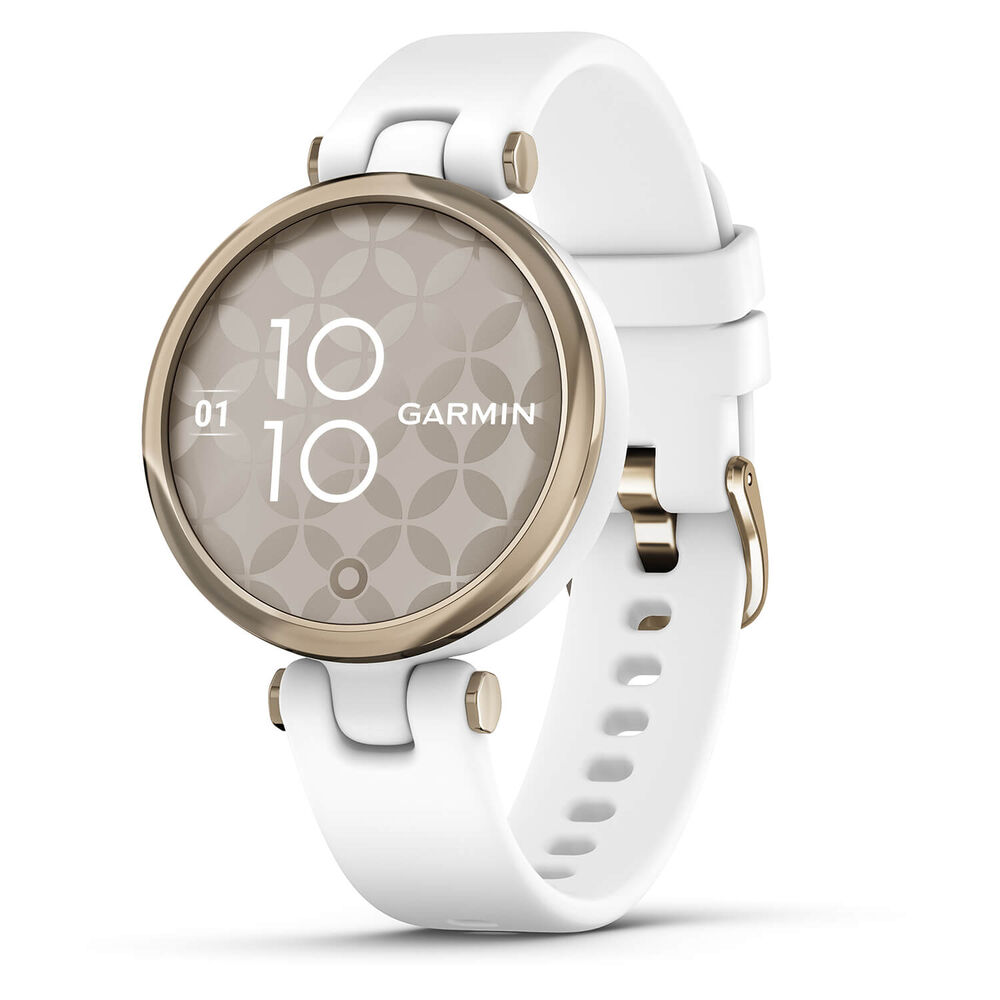 Garmin Lily Sport Cream Gold Bezel White Case Silicone Strap Watch image number 0