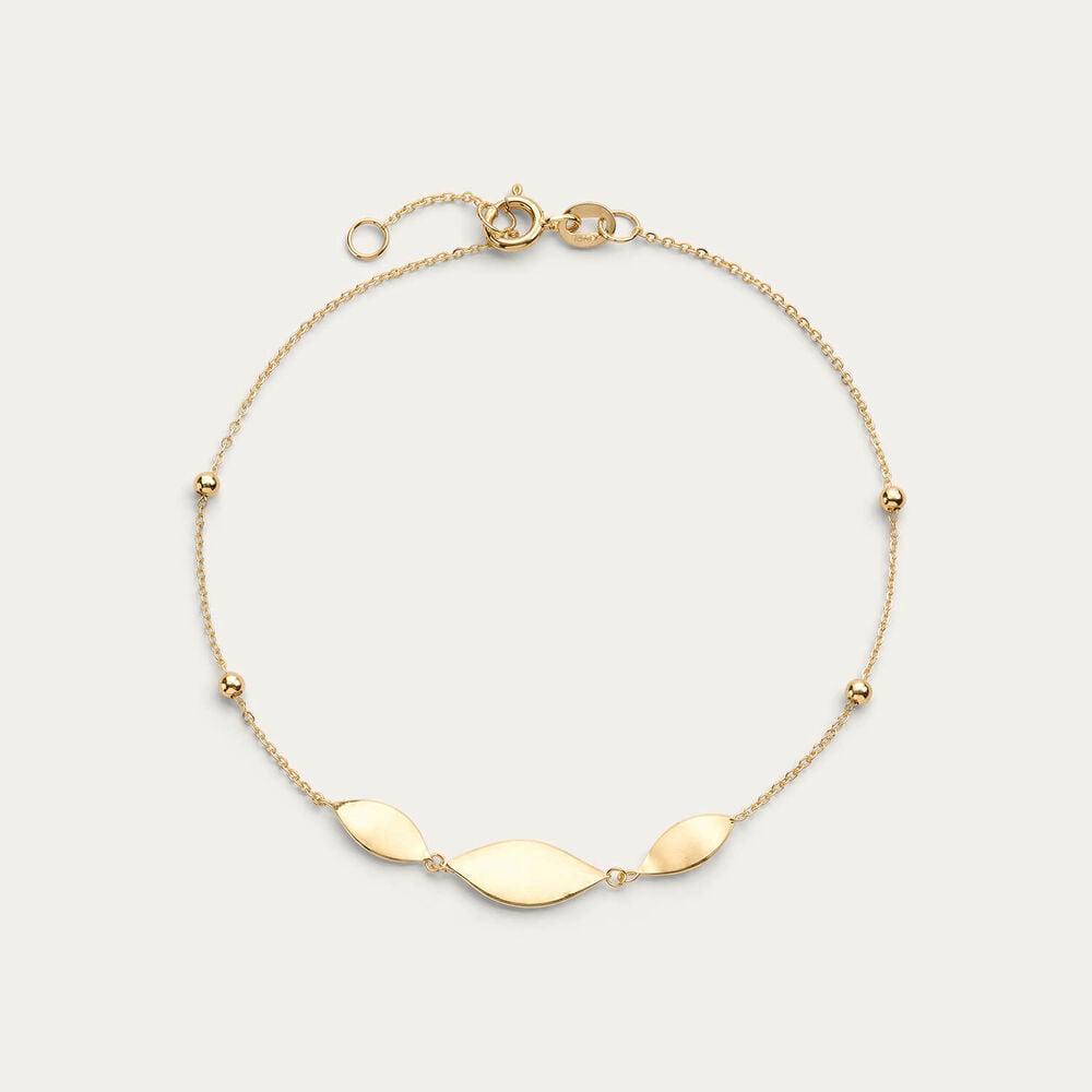 9ct Yellow Gold Polished Leaves Beaded Bracelet