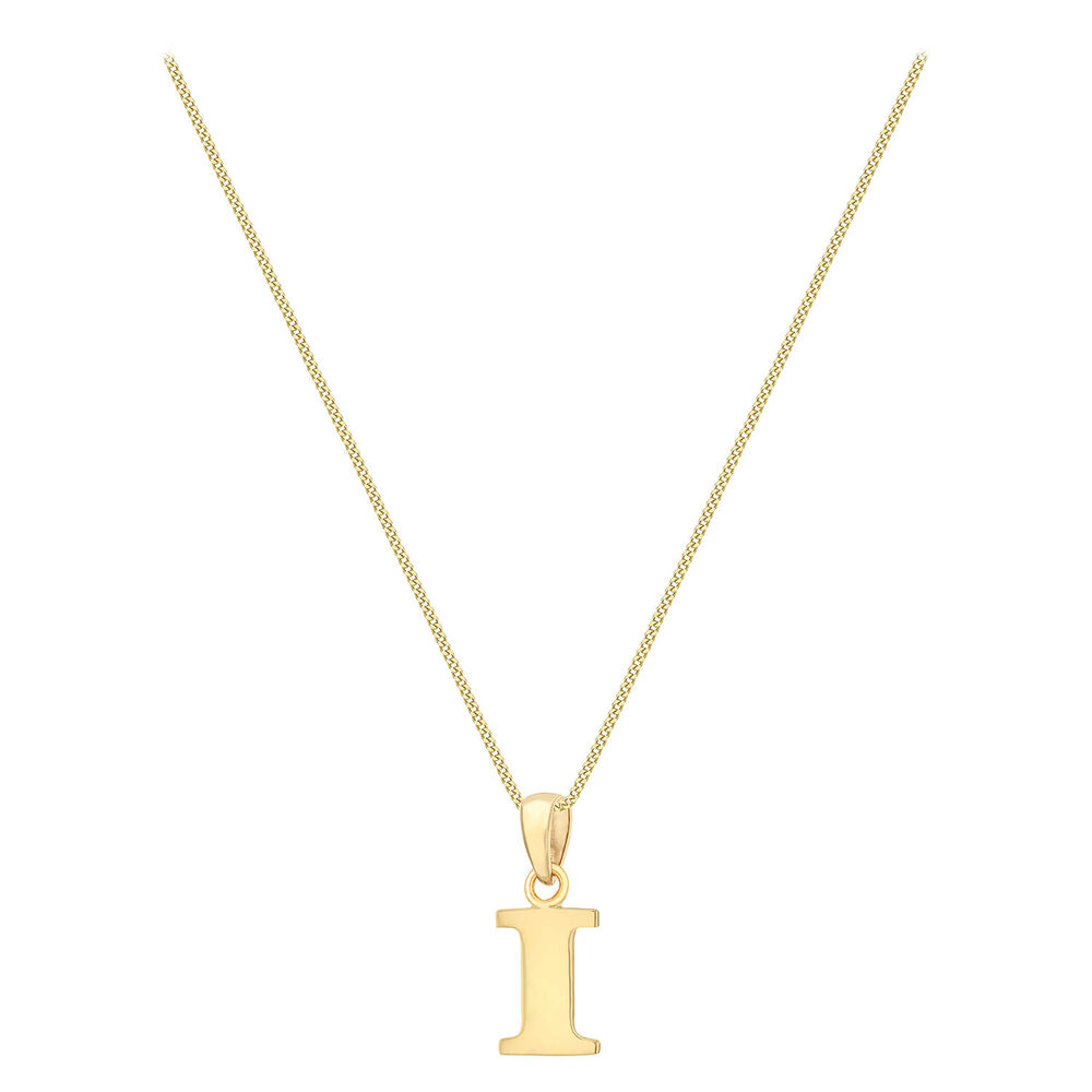 9ct Yellow Gold Plain Initial I Pendant With 16-18' Chain (Special Order) (Chain Included) image number 1
