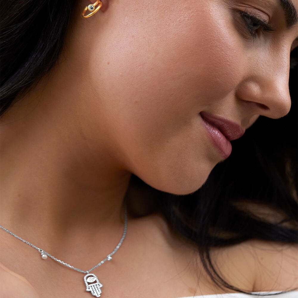 Yellow Gold Plated Sterling Silver Cubic Zirconia Open Double Hoop Earrings image number 3