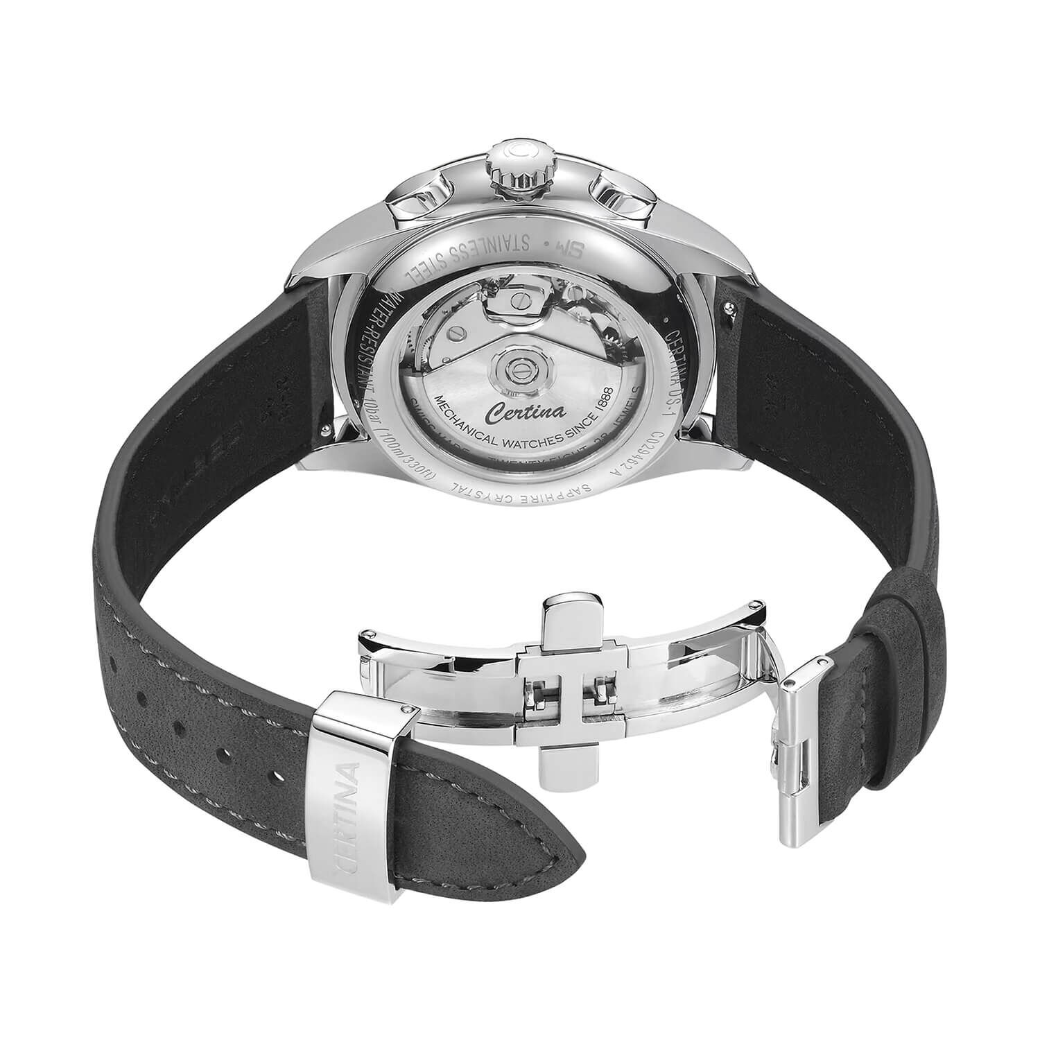 Certina DS-1 Chrono Auto 42mm White Dial Grey Leather Watch