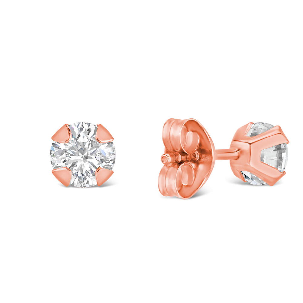 9ct Rose Gold 4mm 4 Claw Cubic Zirconia Stud Earrings image number 2