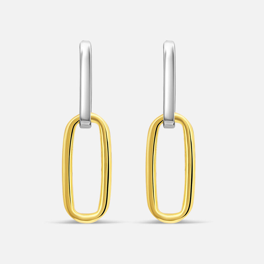 Sterling Silver Two Tone Oval Link Drop Earring