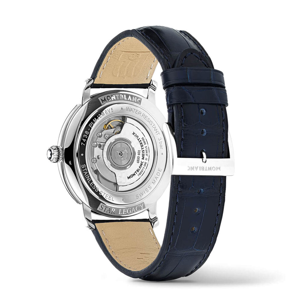 Montblanc Star Legacy 42mm Silver Dial Steel Case Blue Leather Strap Watch image number 2