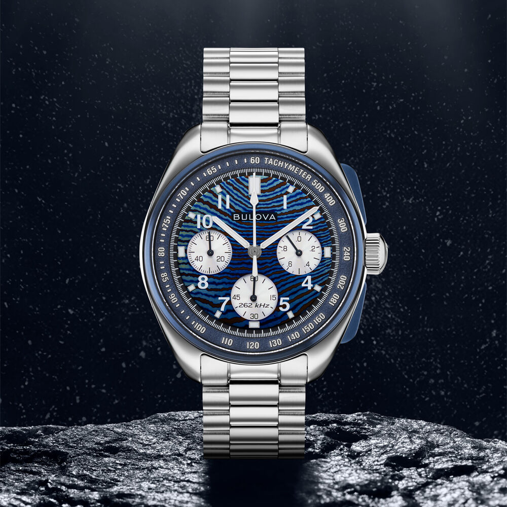 Bulova Lumar Pilot Timascus 43mm Blue Dial Steel Bracelet Watch image number 11