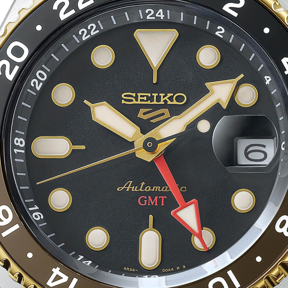 Seiko 5 Sports SKX GMT Mocha 42.5mm Black Dial Brown Leather Strap Watch