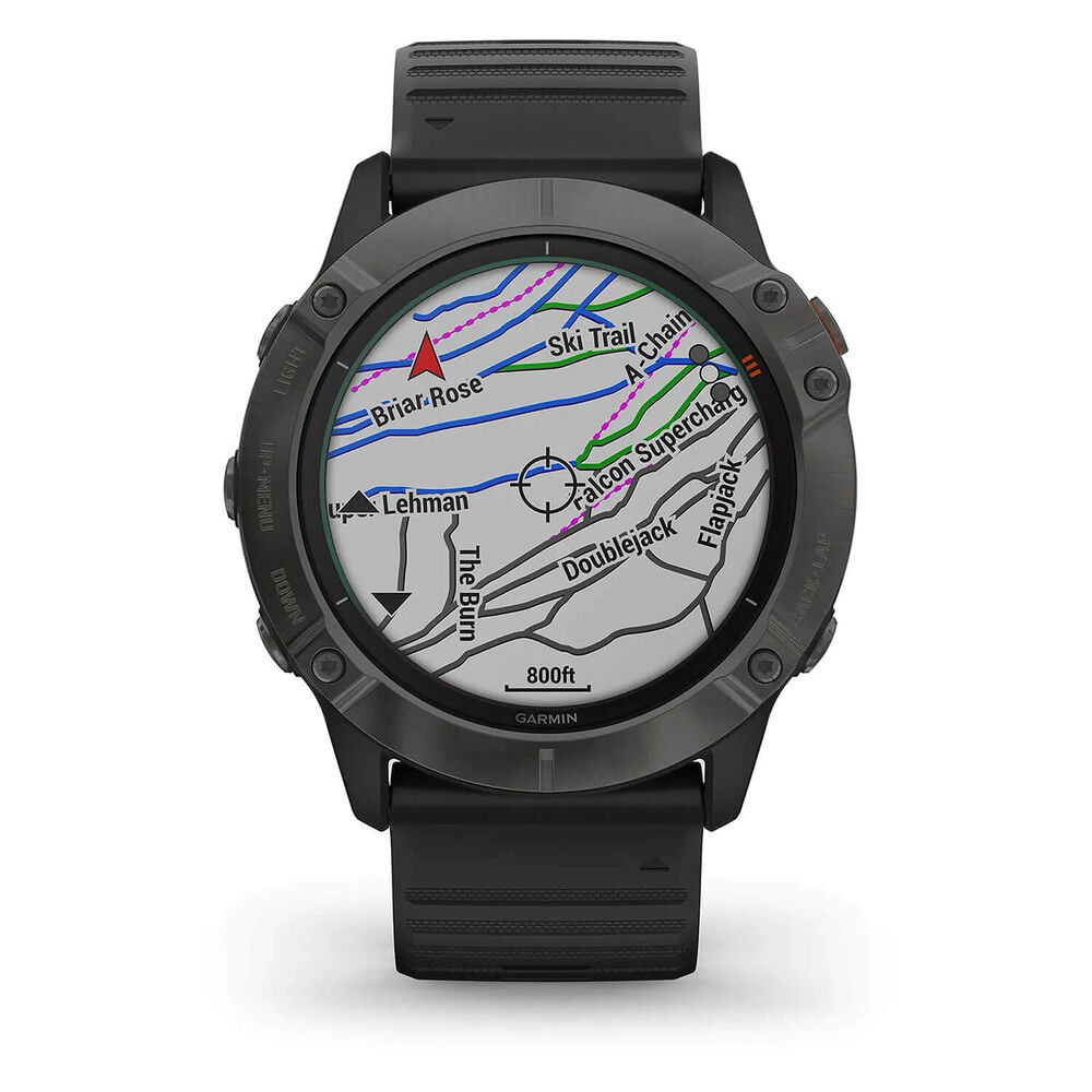 Garmin Fenix 6X Pro Solar Titanium Smartwatch Carbon Grey Black Band image number 4