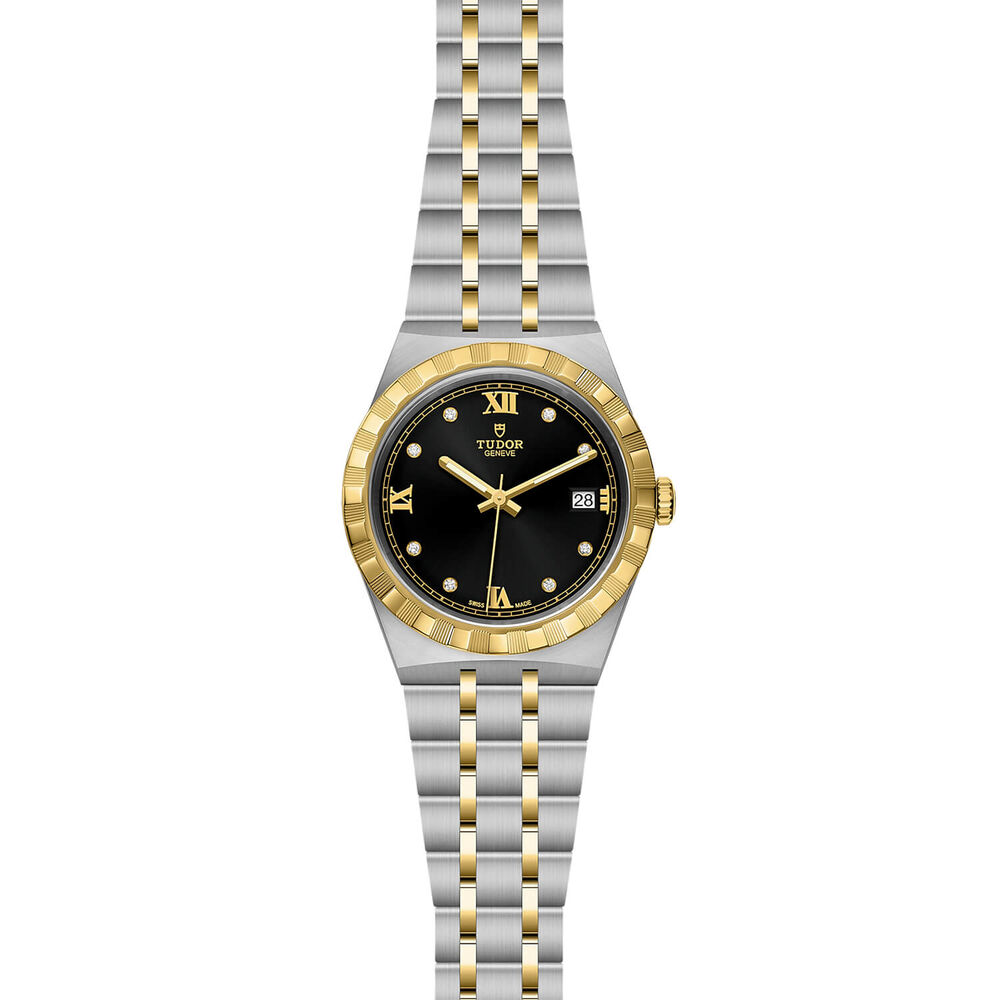 TUDOR Royal 38mm Black Dial Diamond Dots Gold Bezel Two-Tone Steel Bracelet Watch