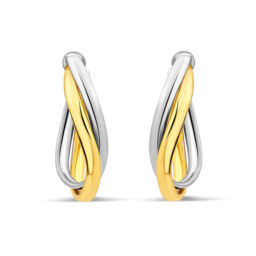 Sterling Silver Two Tone Twist Hoop Earrings