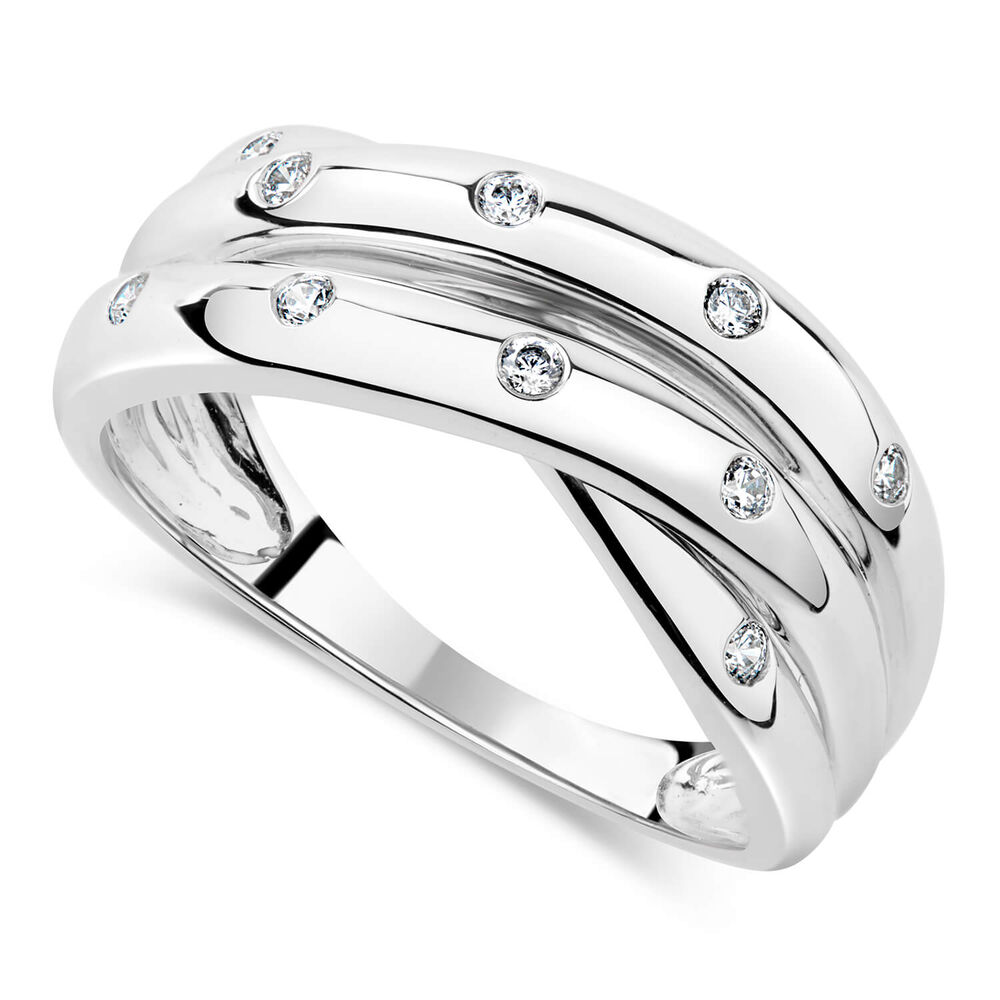 9ct White Gold 0.13ct Diamond Crossover Ladies Ring image number 0