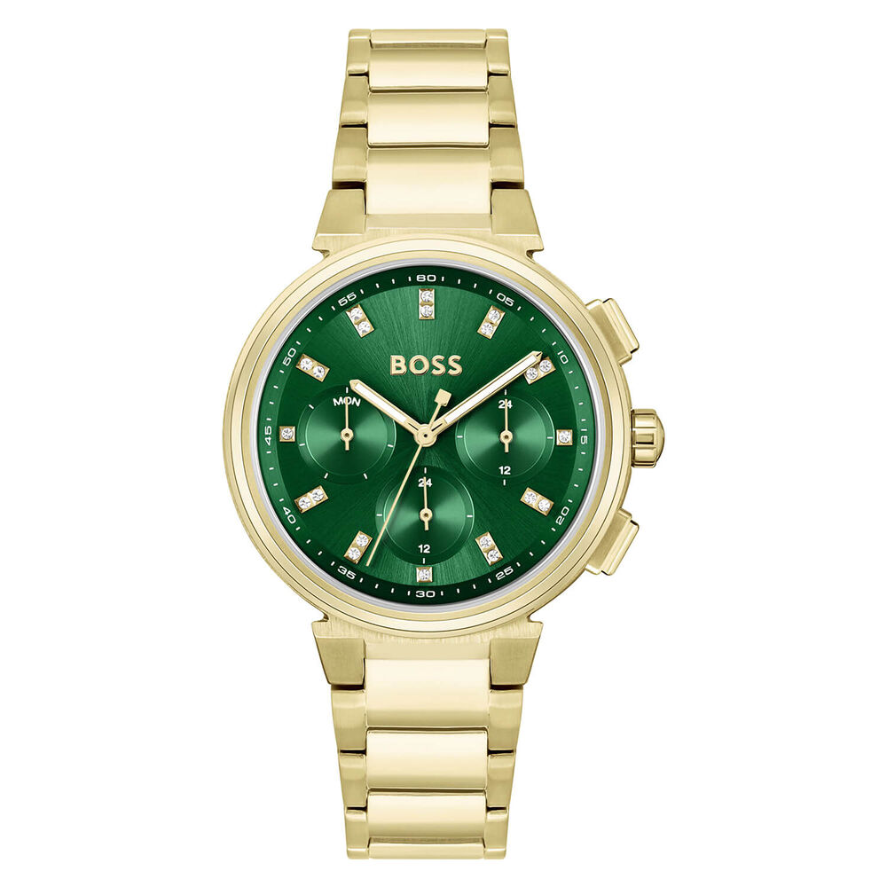 BOSS One 38mm Green Dial Yellow Gold PVD Case & Bracelet Watch image number 0
