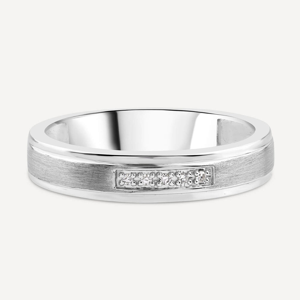 9ct White Gold Diamond Centre Matte & Polished Band Ring image number 2