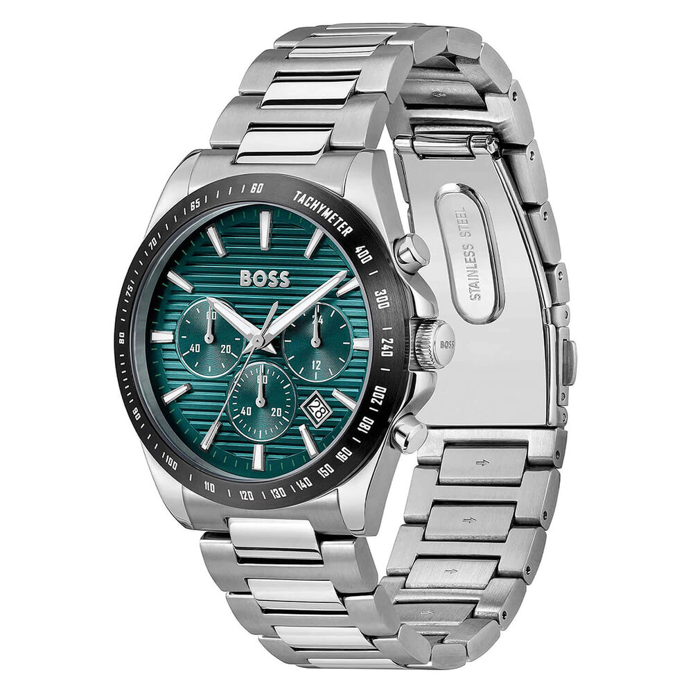 BOSS Strike 41mm Teal Chronograph Dial Steel Bracelet Watch
