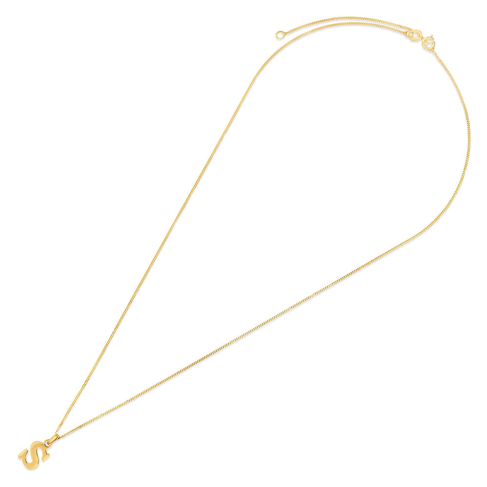 9ct Yellow Gold Plain Initial S Pendant With 16-18' Chain (Chain Included) image number 3