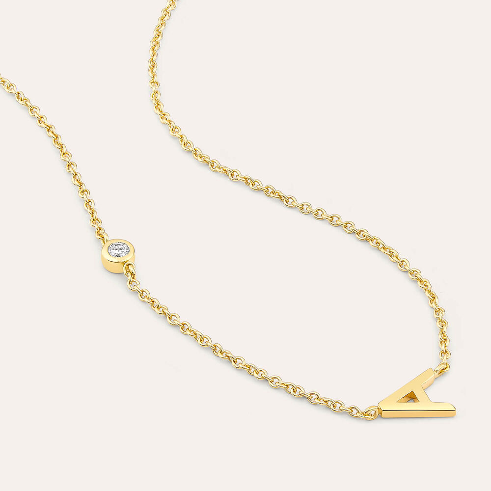 Sterling Silver Yellow Gold Plated 0.06ct Lab Grown Diamond Initial A Necklet