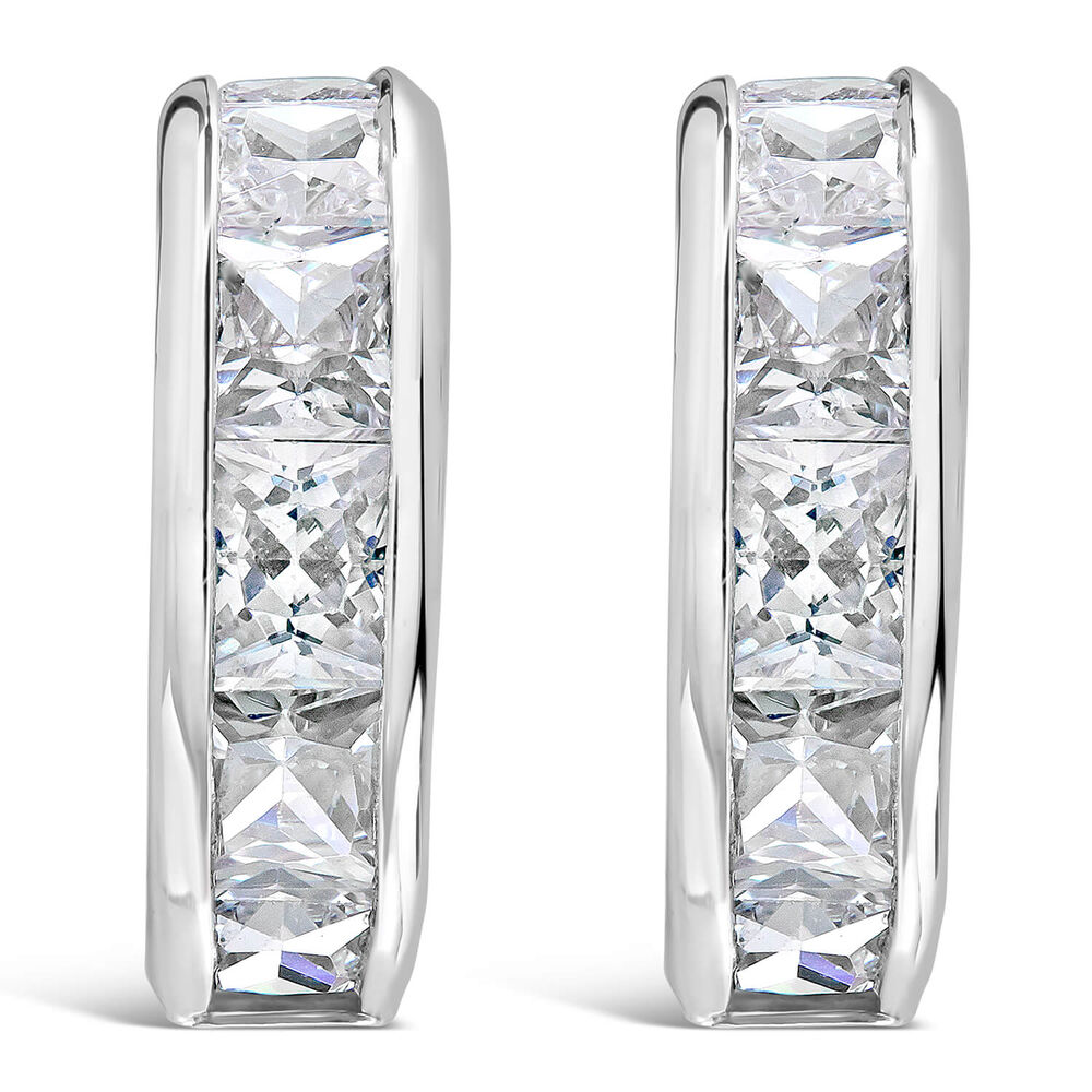 9ct white gold cubic zirconia channel-set earrings