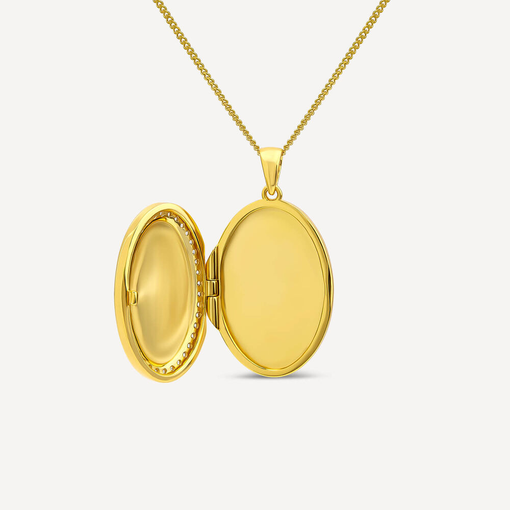 Yellow Gold Plated Sterling Silver Cubic Zirconia Surround Oval Locket Pendant image number 2