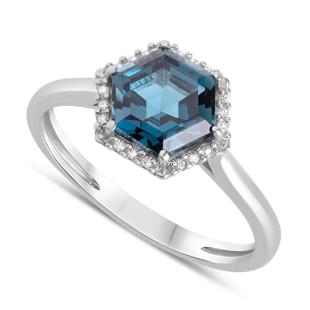 9ct White Gold 0.05ct Diamond Hexagon Topaz Ring