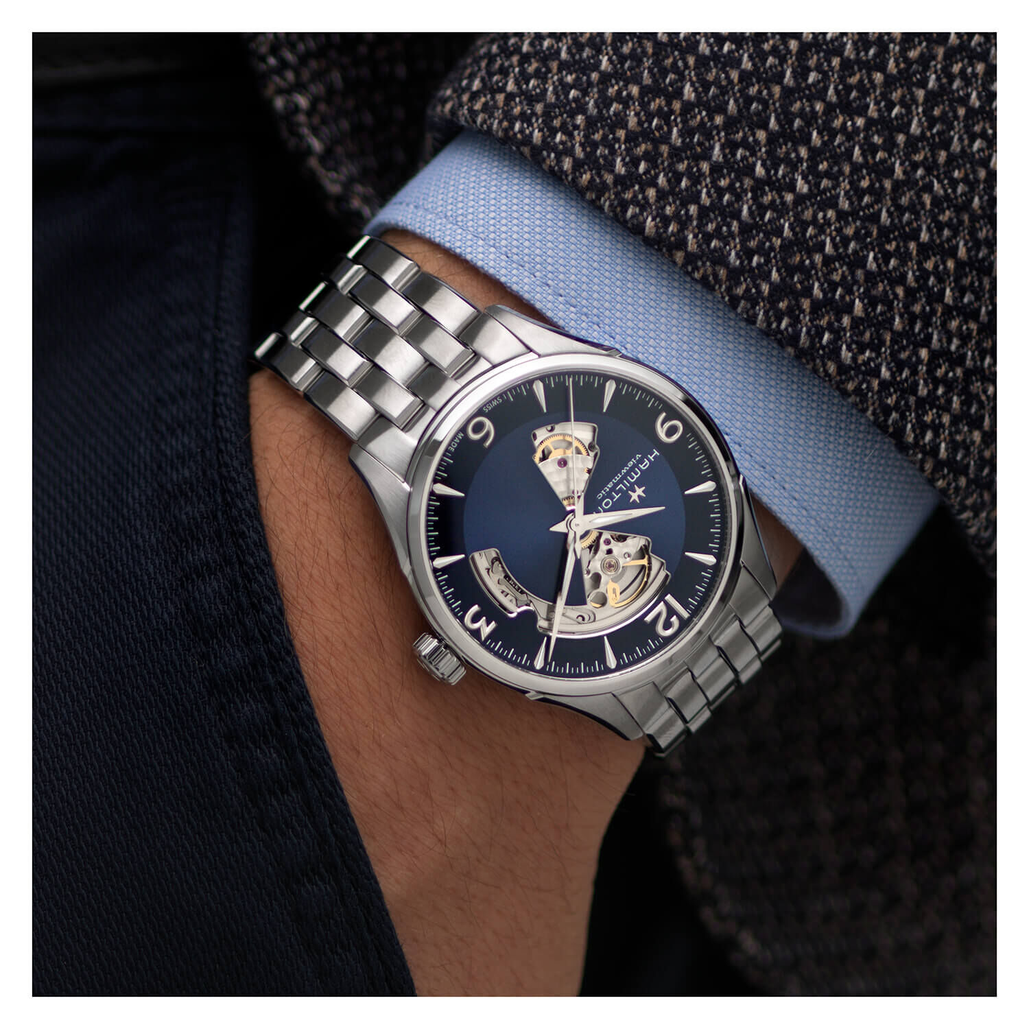 Hamilton Jazzmaster Open Heart 41mm Blue Steel Case Watch