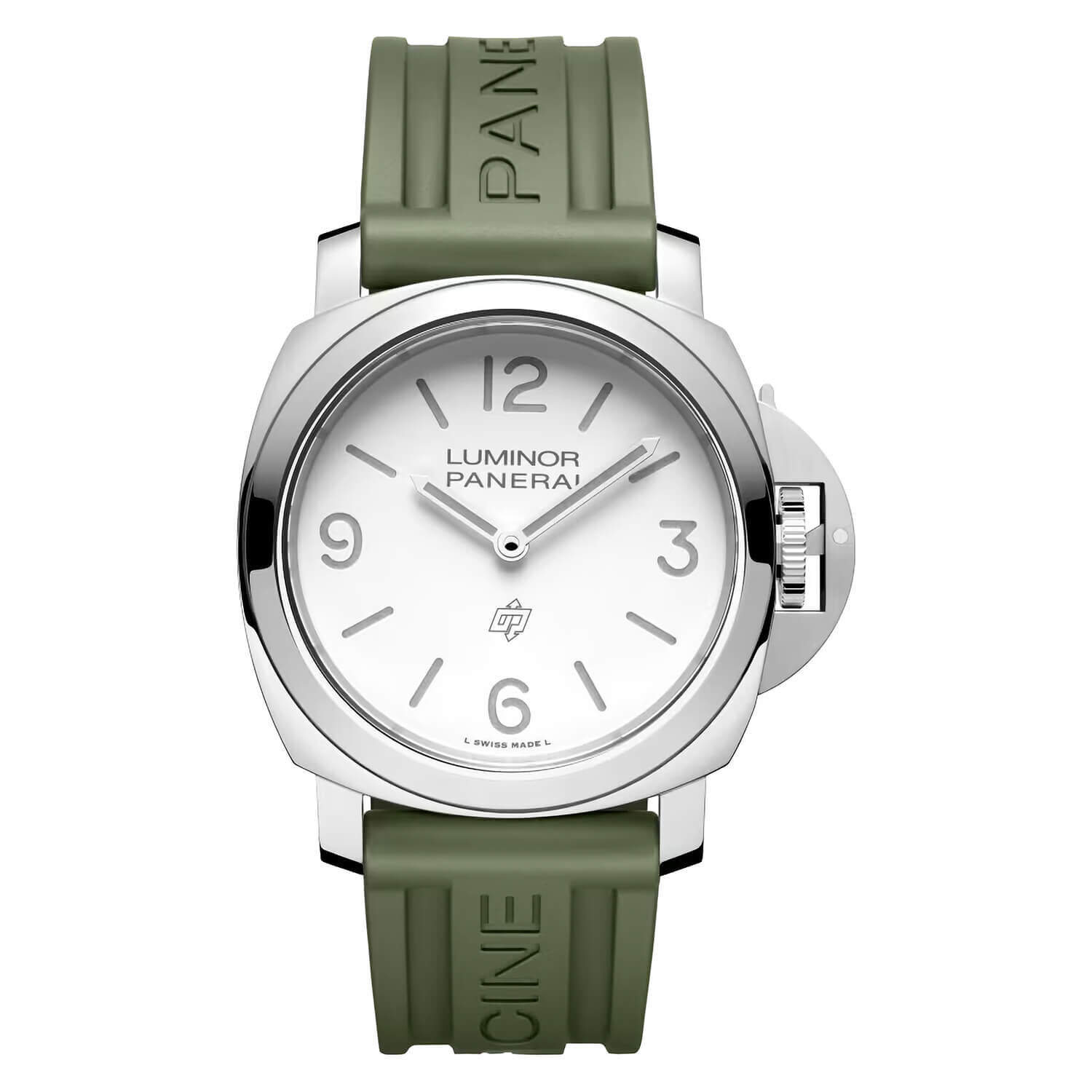 Panerai Luminor Base Logo 44mm White Dial Green Strap Watch