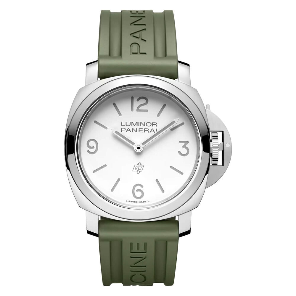 Panerai Luminor Base Logo 44mm White Dial Green Rubber Strap Watch