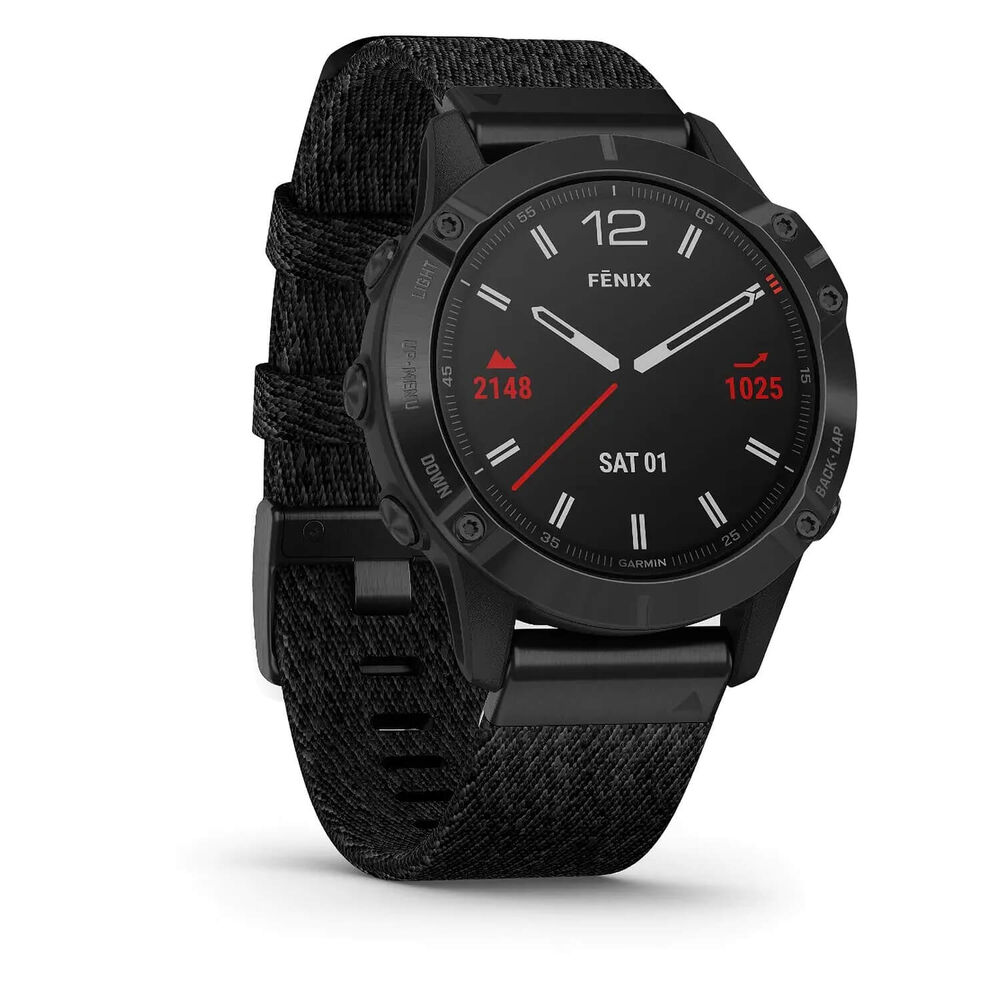 Garmin Fenix 6 Sapphire Black DLC Heathered Nylon Band Smartwatch image number 8