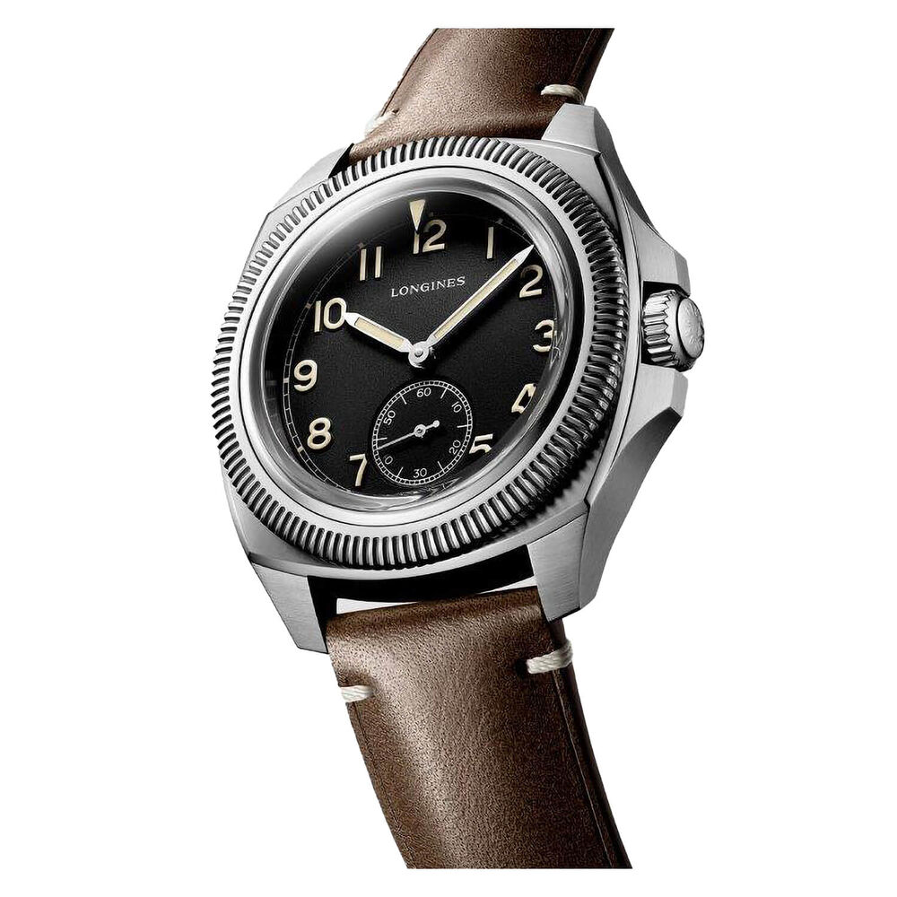 Longines Pilot Majetek 43mm Black Dial Steel Case Brown Strap Watch image number 2