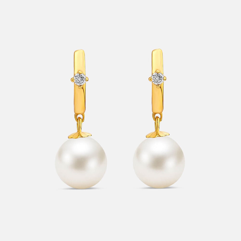 Yellow Gold Plated Vermeil Sterling Silver Hoop Cubic Zirconia & Pearl Drop Earrings