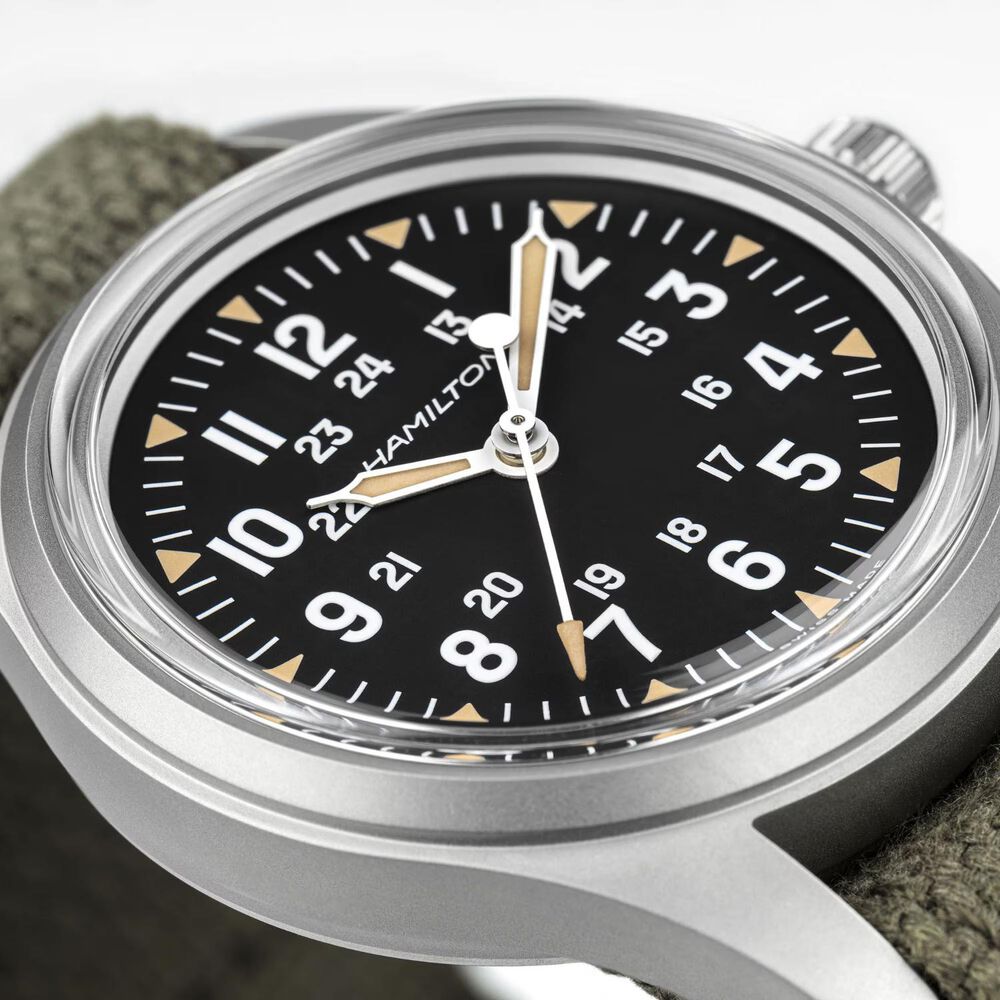 Hamilton Khaki Field Mechanical 36mm Black Dial Green Textile Strap Watch