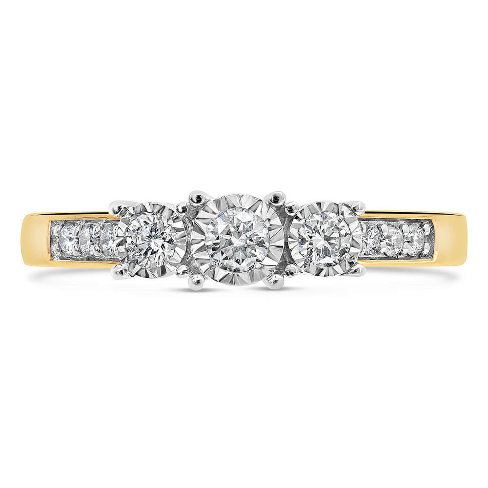 Ladies 9ct Yellow Gold 3 Stone 0.33ct Illusion Diamond Ring