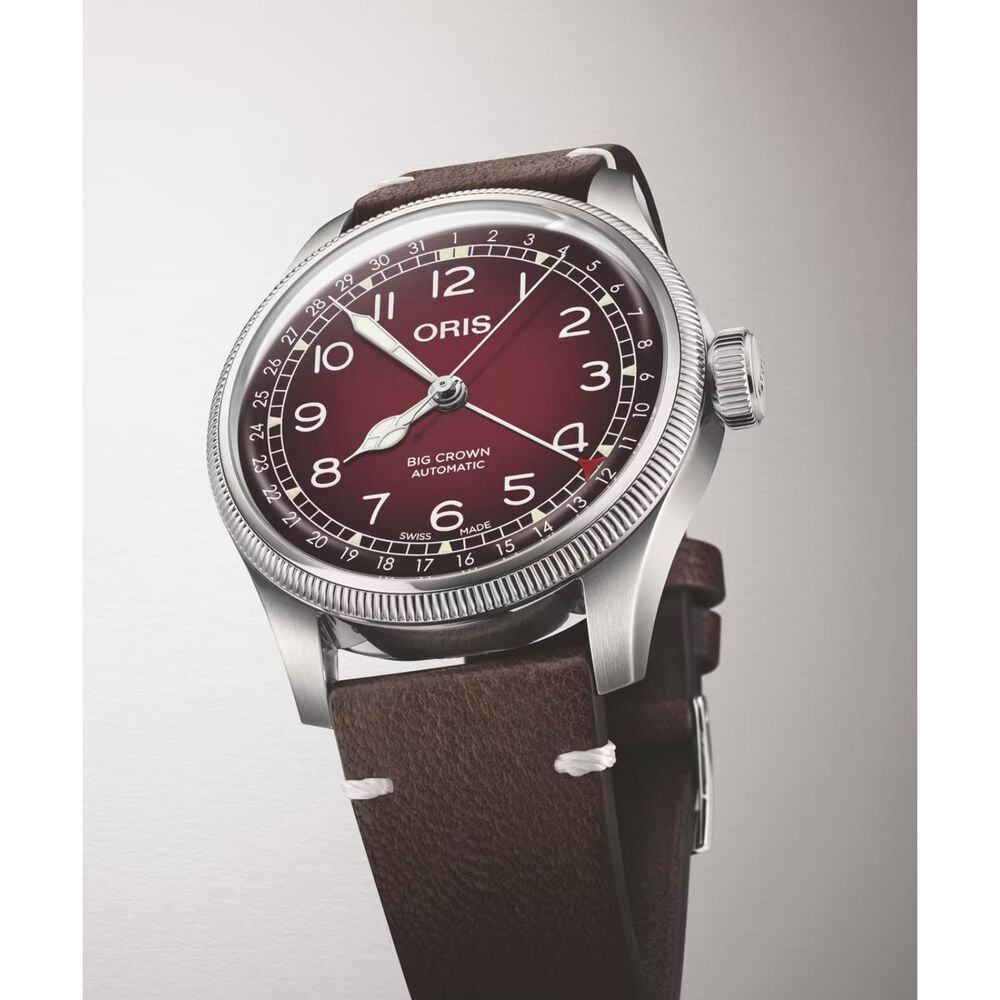 Oris x Cervo Volante Big Crown 40mm Burgundy Dial Brown Leather Strap Watch