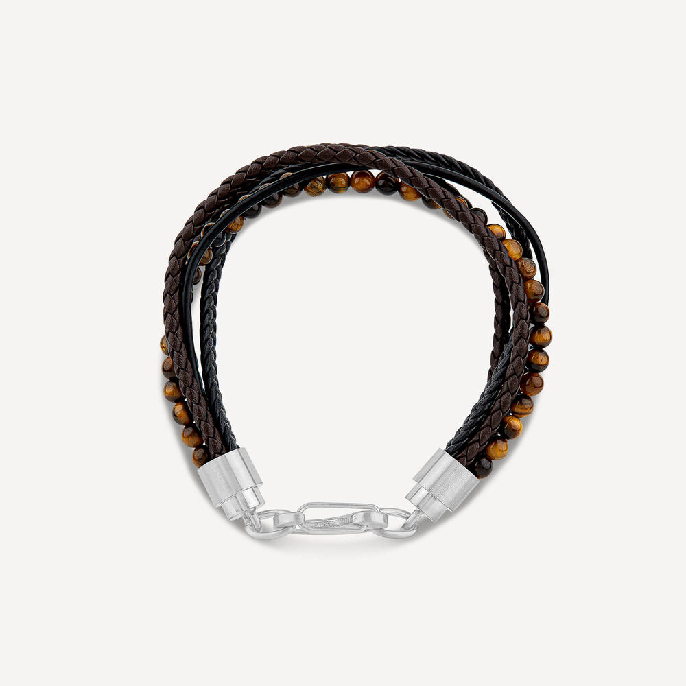 Gents Steel T-Eye & Leather Multi Strap Bracelet image number 4
