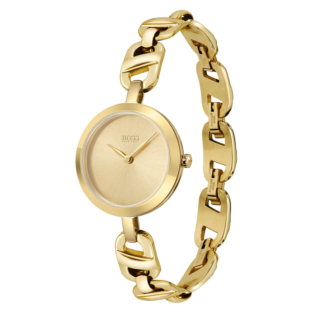 Hugo Boss Chain 28mm Sunray Dial Yellow Gold PVD Case Bracelet Watch image number 2