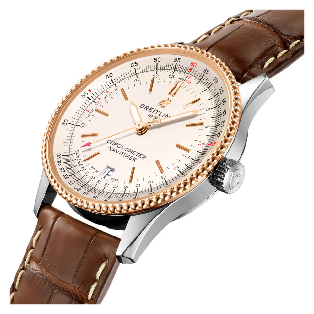 Breitling Navitimer 1 38 Silver Dial Rose Gold Index Bezel Steel Case Watch