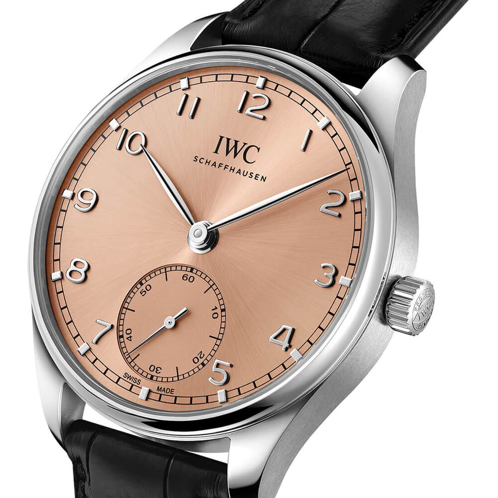 IWC Schaffhausen Portugieser Automatic 40mm Salmon Dial Black Leather Strap Watch image number 1