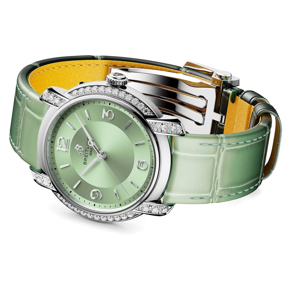 Bretling Lady Premier Automatic 36mm Green Dial Leather Strap Watch image number 2