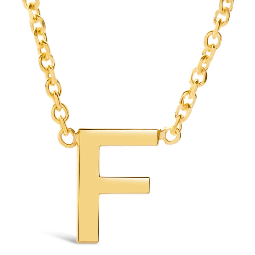 9 Carat Yellow Gold Petite Initial F Necklet (Special Order) (Chain Included) image number 0