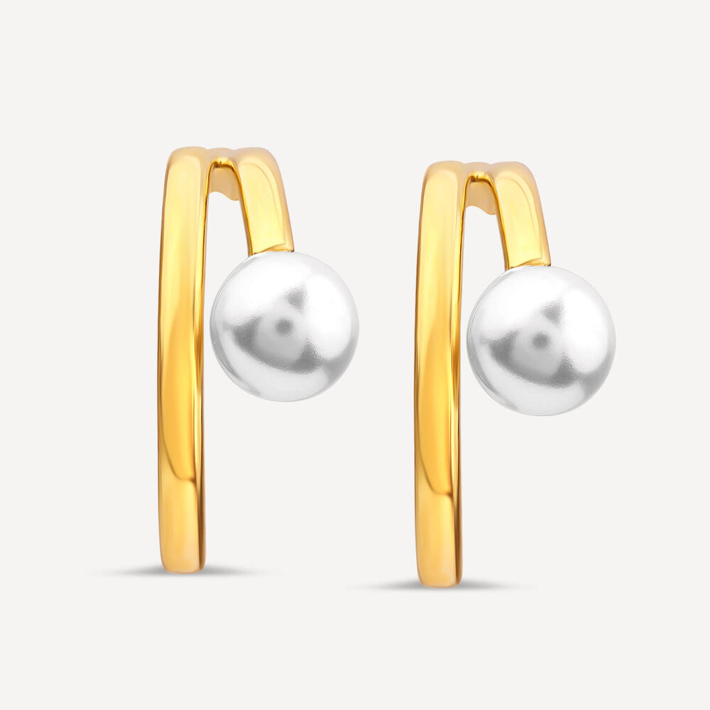 Yellow Gold Plated Sterling Silver Pearl Open Double Hoop Earrings