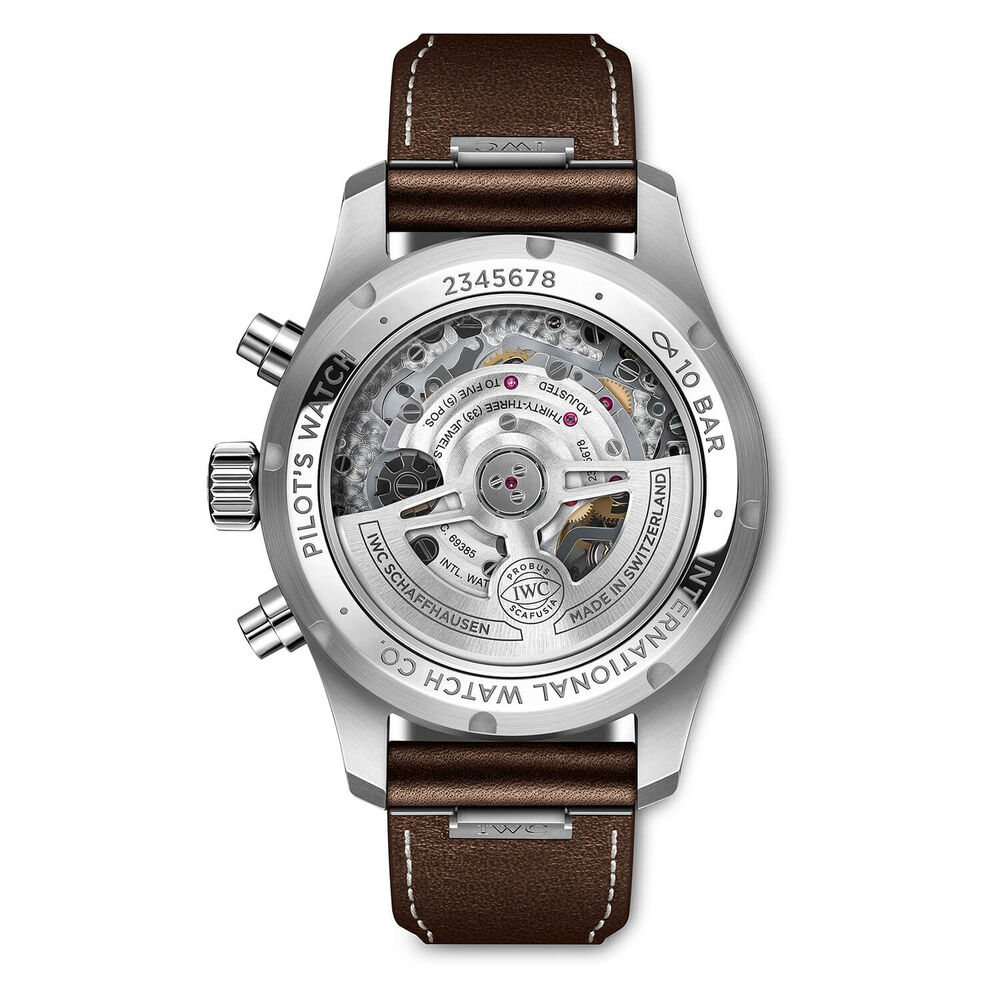 IWC Schaffhausen Pilot's Chronograph 41 Green Dial Steel Case Brown Leather Strap image number 1