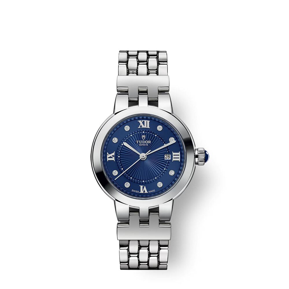 TUDOR Clair De Rose 30mm Blue Dial Diamond Dots Roman Numerals Steel Bracelet Watch