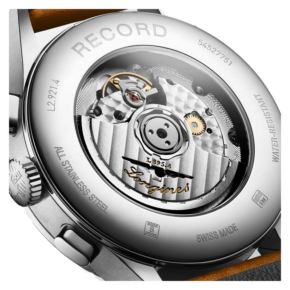 Longines Record 40mm Chronometer Brown Strap Watch image number 2