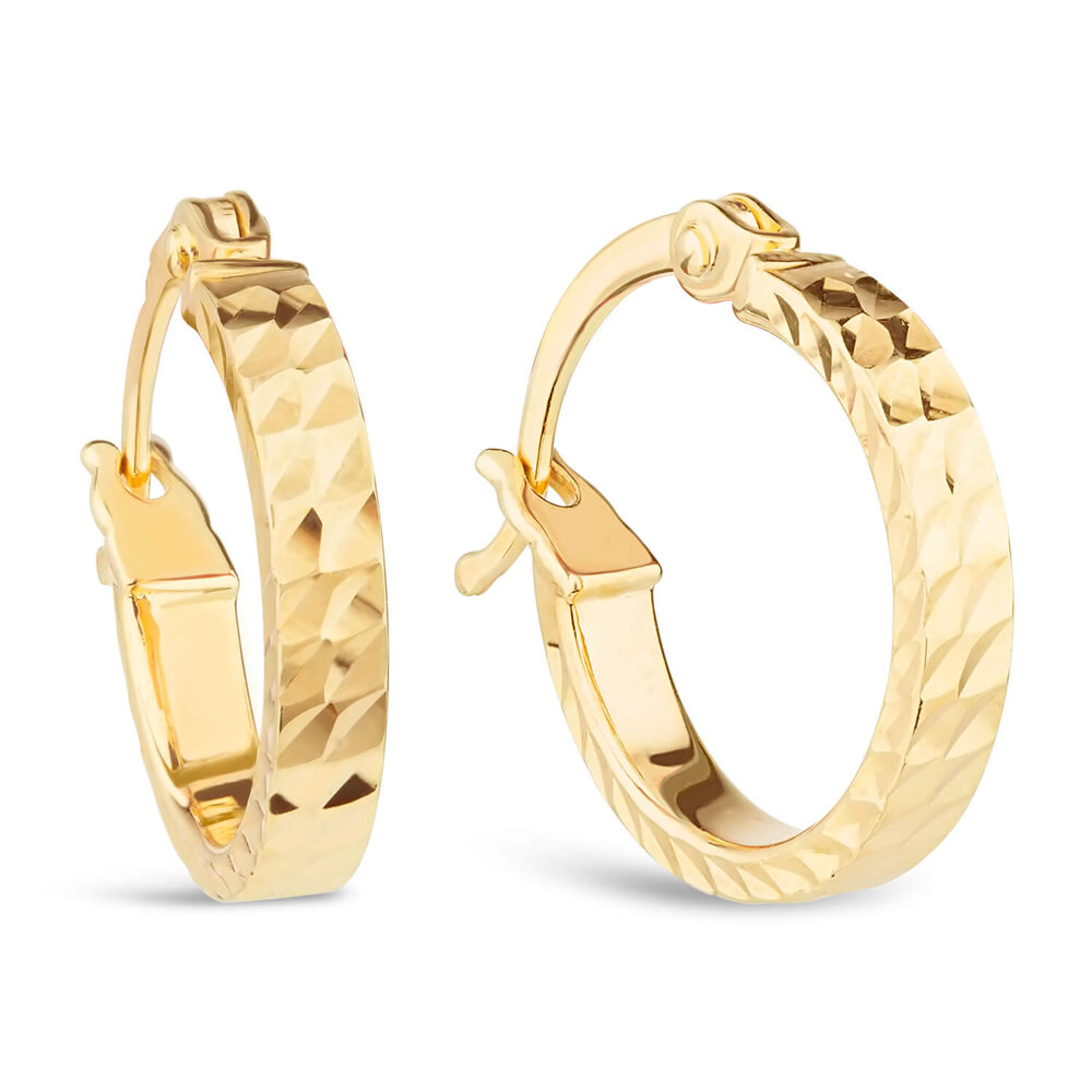 9ct Yellow Gold Diamond Cut Hoop Earrings image number 1