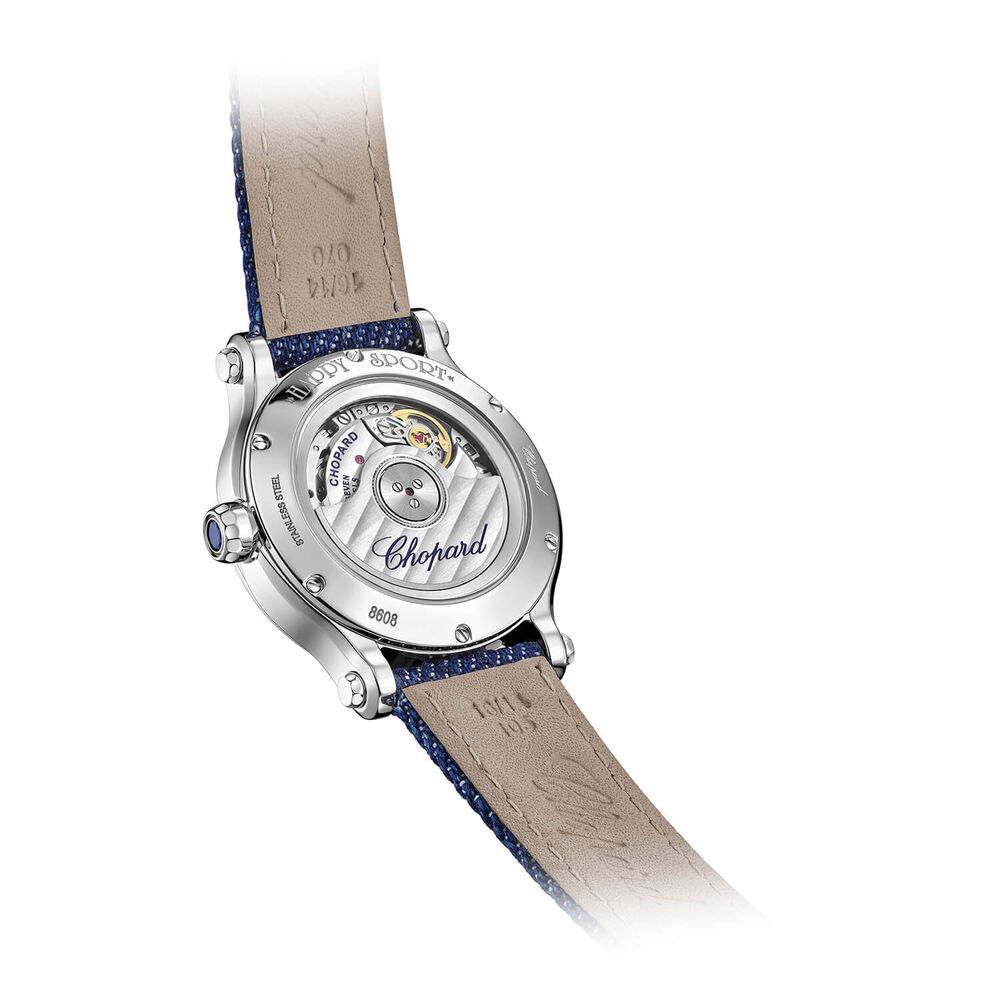 Chopard Happy Heart 33mm Mother of Pearl Dial Blue Denim Strap Watch